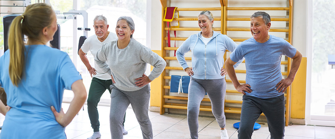 A group exercise class at a skilled nursing facility